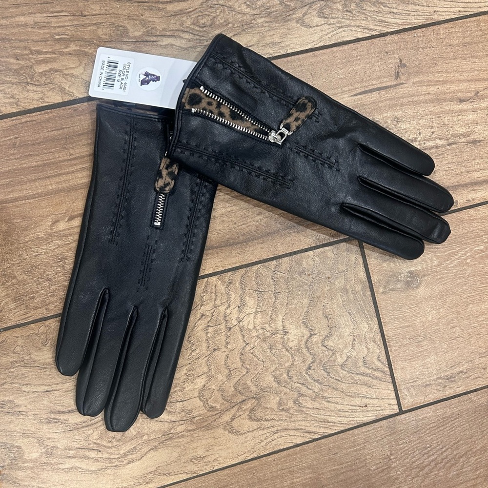 Women’s Leather touch screen black gloves - medium